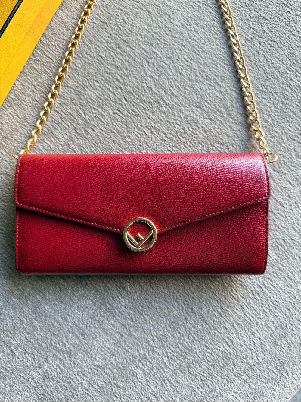 Fendi Red Leather Long Wallet with Gold Chain Insert & Box COA - Picture 2 of 11